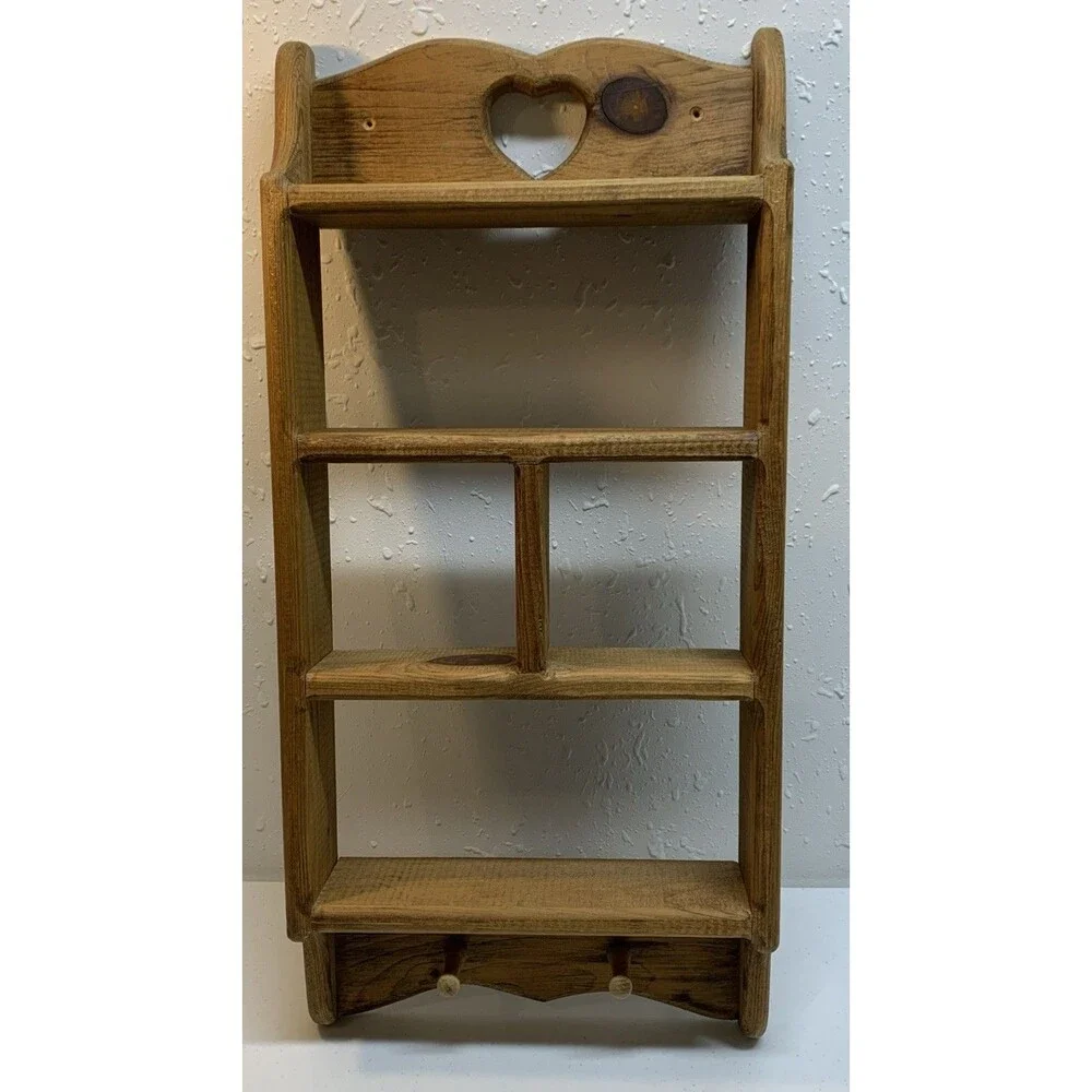 Country Wall Curio Knick Knack Display Shelf Wooden Cubbies Pine Rustic Cottage